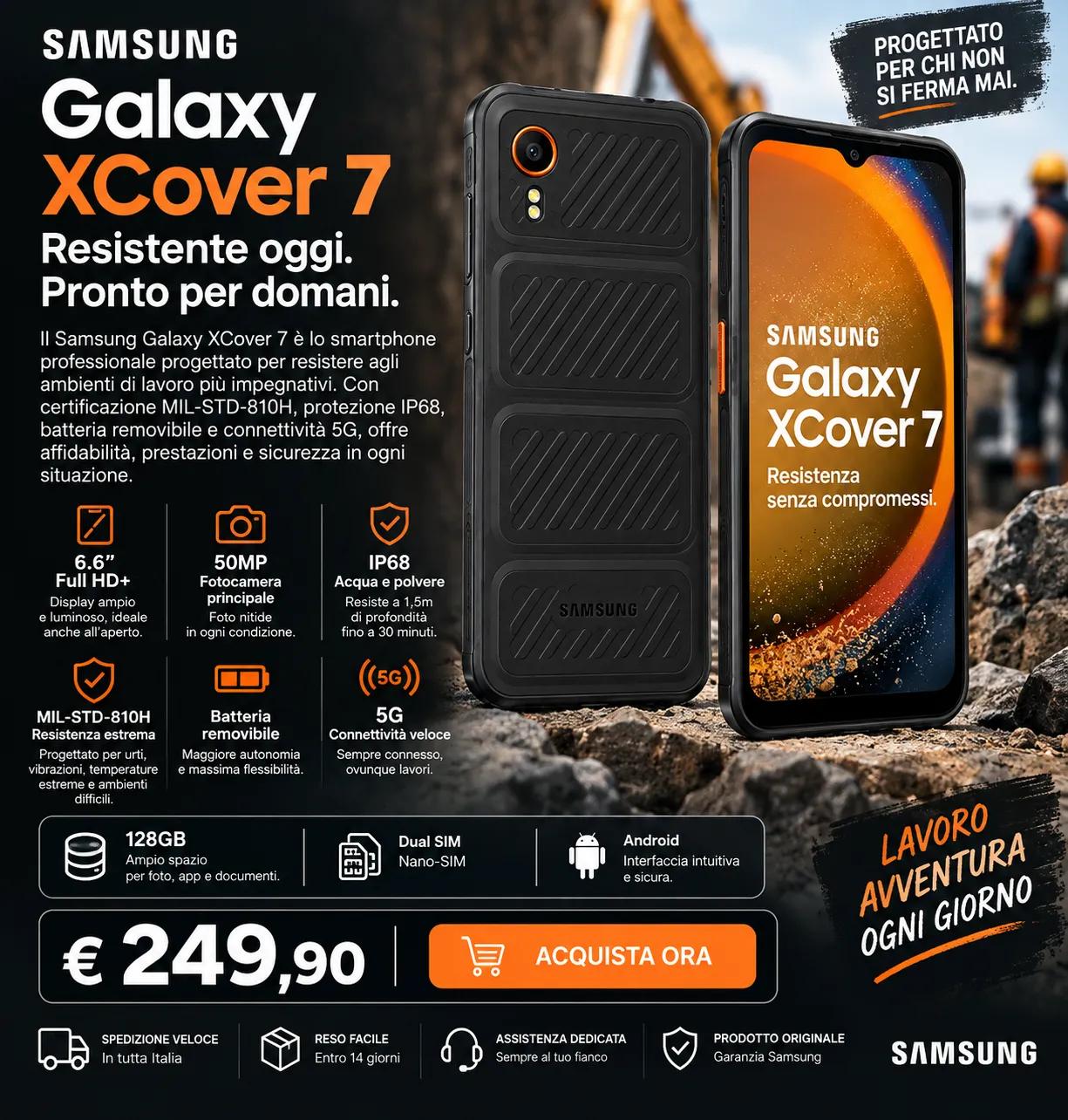Samsung Galaxy XCover 7 128GB 5G – Smartphone Rugged IP68 e MIL-STD-810H