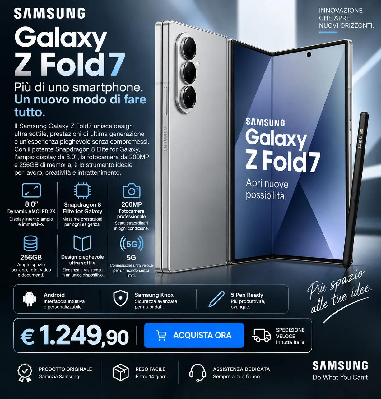 Samsung Galaxy Z Fold7 256GB 5G – Smartphone Pieghevole Dynamic AMOLED 2X 1
