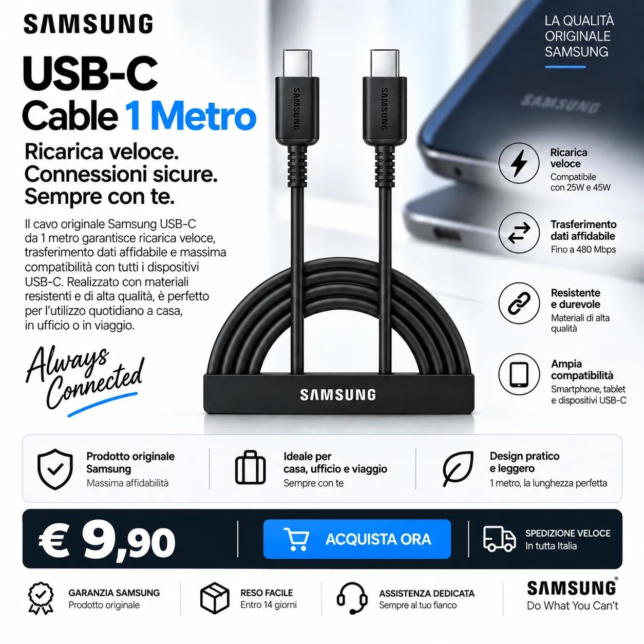 Samsung USB-C to USB-C Cable 1 Metro – Cavo Originale Samsung