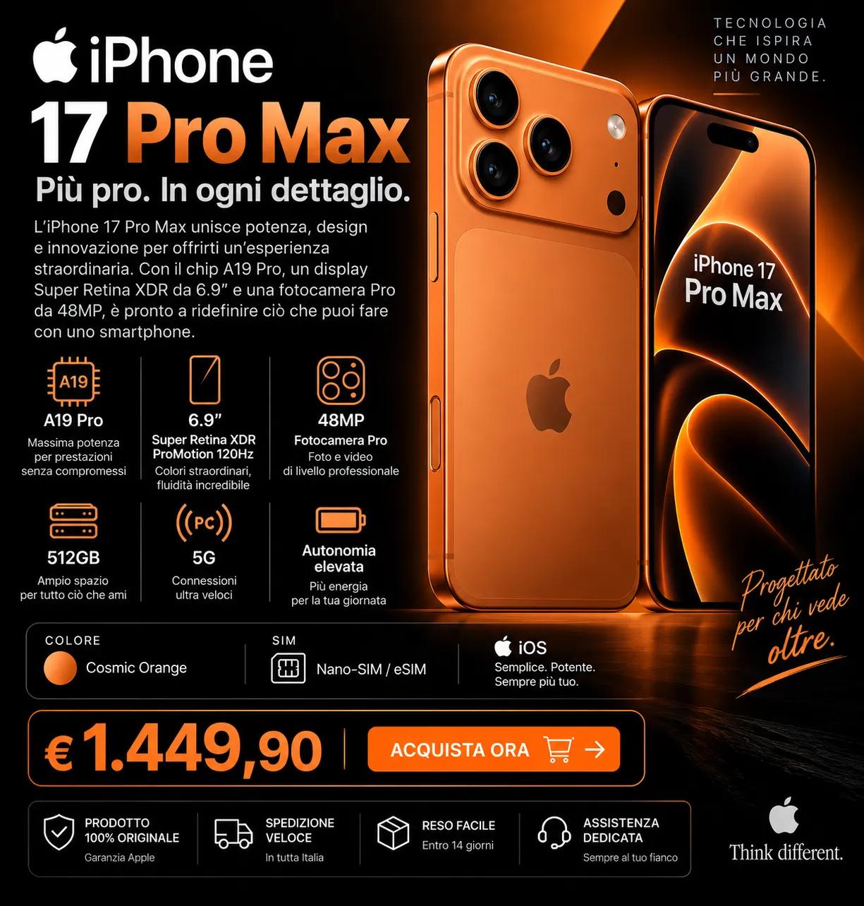 Apple iPhone 17 Pro Max 512GB Cosmic Orange: recensione, caratteristiche, prezzo e scheda tecnica