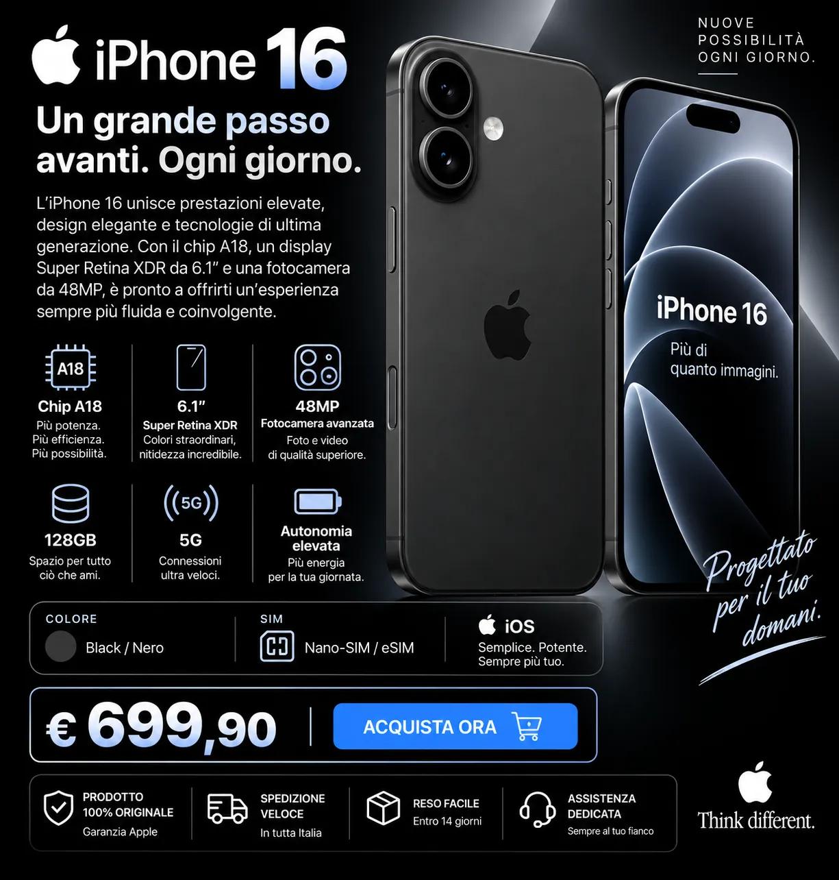 Apple iPhone 16 128GB Nero: recensione, caratteristiche, prezzo e scheda tecnica