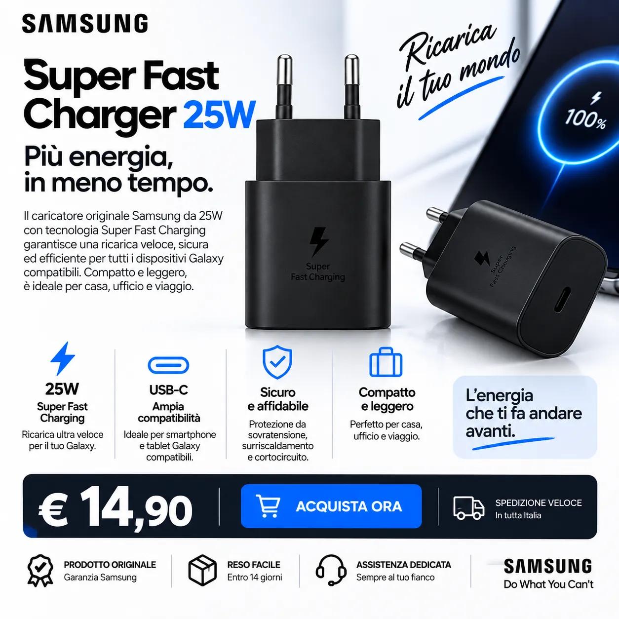 Samsung Super Fast Charger 25W USB-C – Caricatore Originale Samsung